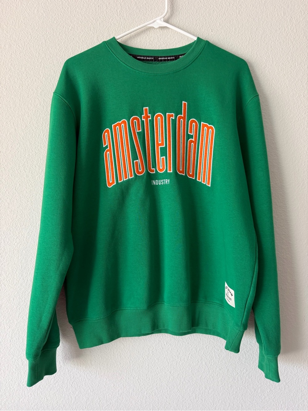 Amsterdam Industry Green Crewneck Sweatshirt Sz M Embroidered Graphic Streetwear
